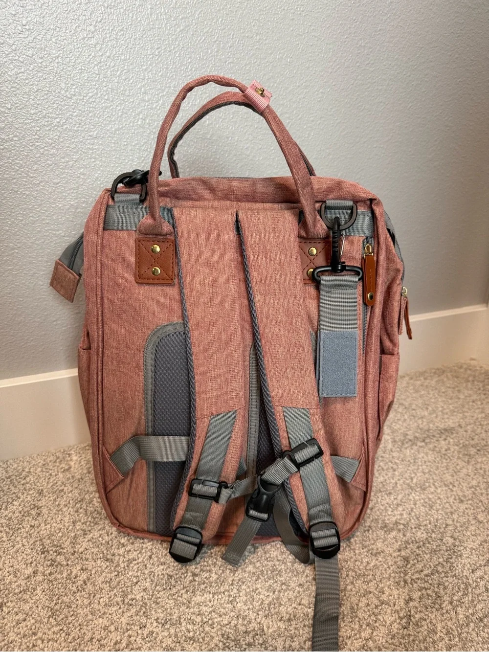 Dusty Rose Quilted Baby Backpack Diaper Bag